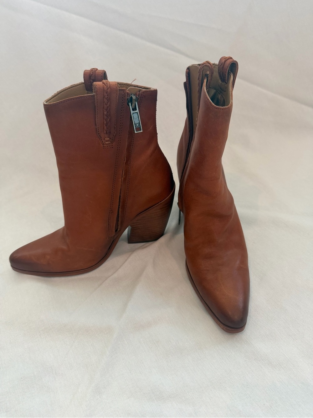 Sam Edelman Leather Pointed Ankle Boot in Copper Brown western style - Picture 4 of 5